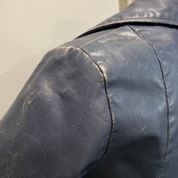 Vintage Blue Leather Moto Jacket Size Small - Picture 12 of 16